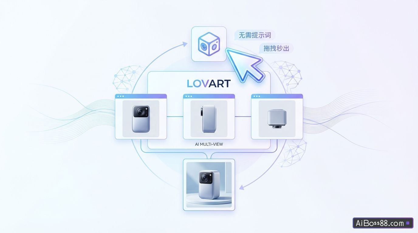 Lovart 多视角功能实测 - 无需提示词，拖拽秒出 AI 三视图与电商产品图
